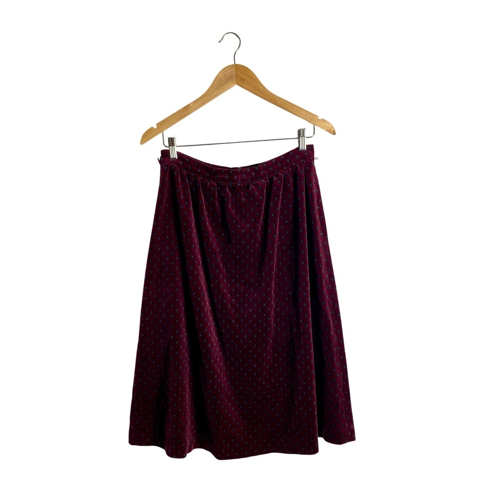 VTG 70s Pant-her Velvet Midi Skirt Mod Geo Dark Red Burgundy Boho Academic ILGWU